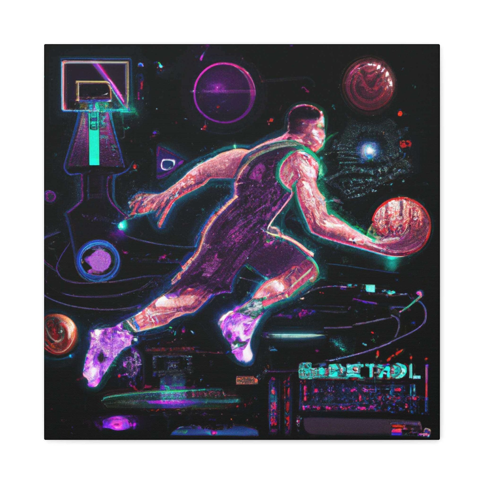 Hoops: Neon Circuitry Canvas Print - Canvas - Basketball Art 