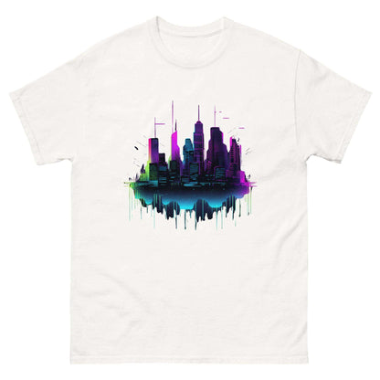 Digital Dawn Cityscape Graphic Tee - Graphic T-Shirt - Basketball Art 